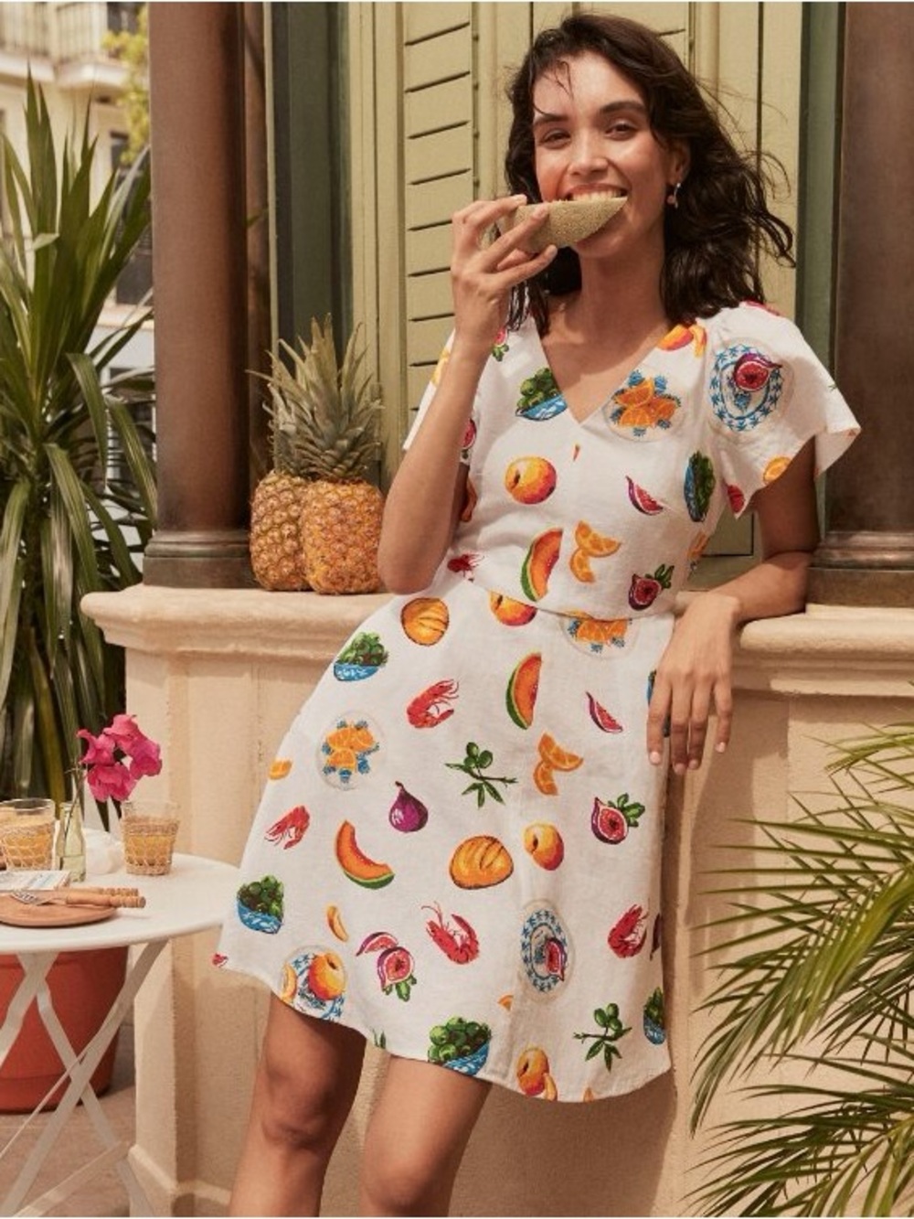 linen flutter sleeve mini dress